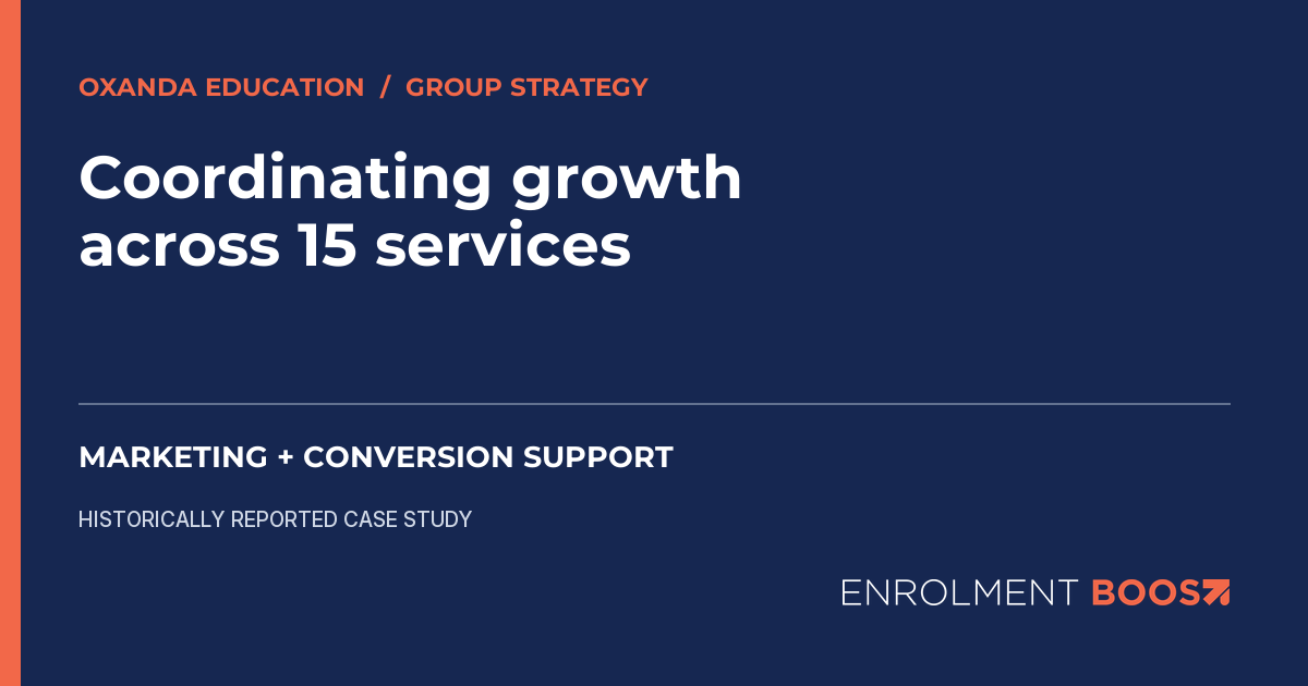 Enrolment Boost editorial cover: Oxanda Education marketing and conversion support across 15 services