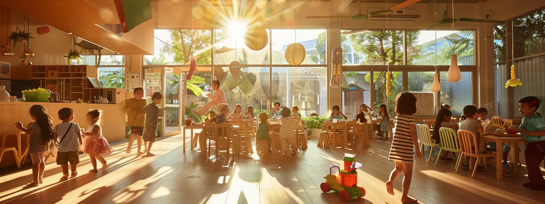 a vibrant childcare centre bustling with joyful children engaging in playful activities, illuminated by warm sunlight, encapsulating the essence of a nurturing environment that invites parents to explore its offerings online. a vibrant childcare centre bustling with joyful children engaging in playful activities, illuminated by warm sunlight, encapsulating the essence of a nurturing environment that invites parents to explore its offerings online.